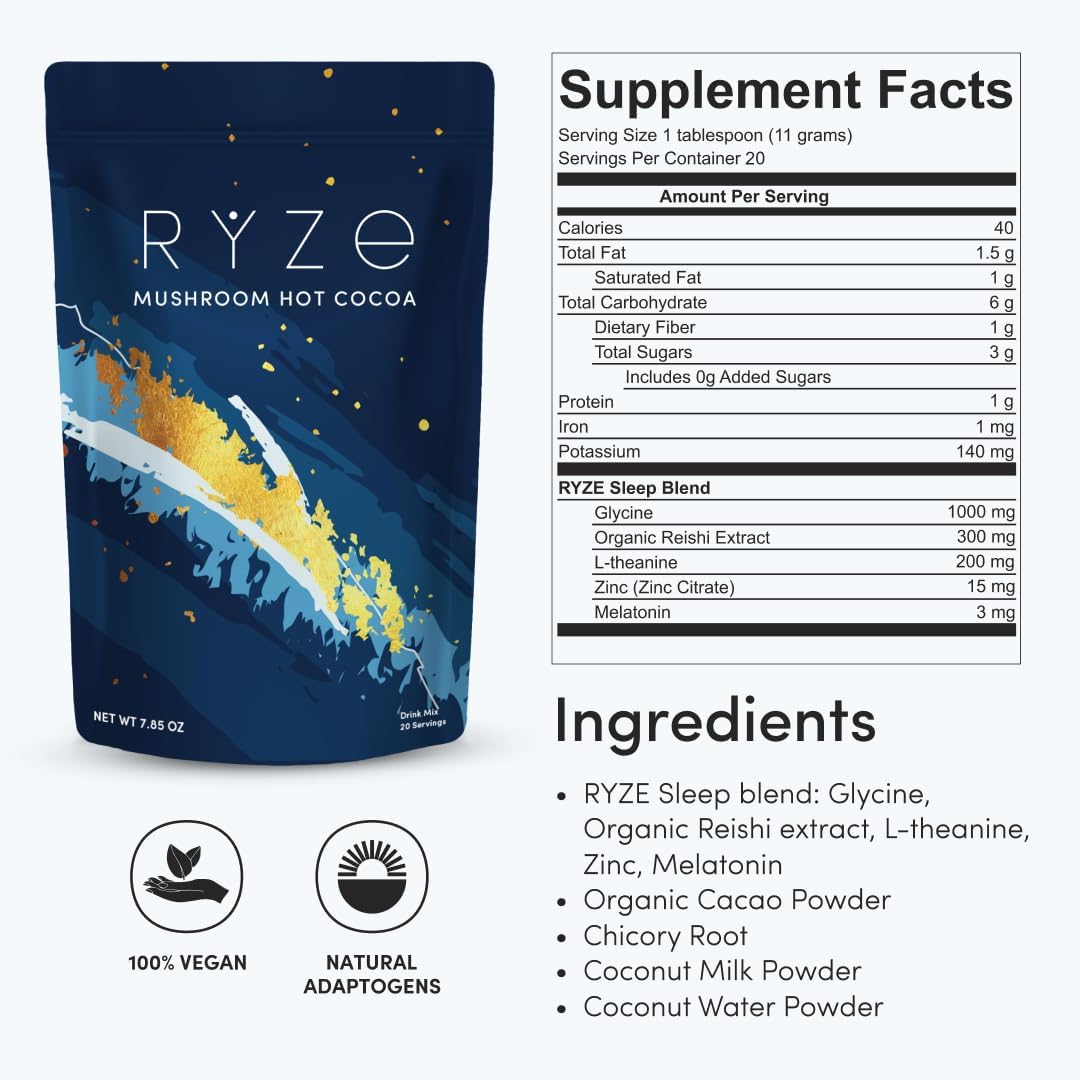 RYZE SUPERFOODS Mushroom Hot Cocoa Melatonin Sleep Supplement - Image 7